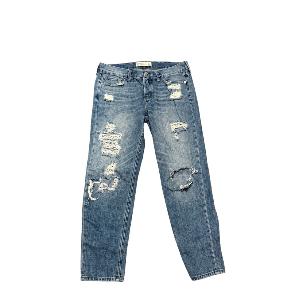 Abercrombie & Fitch Size 6 Boyfriend Straight Jean Distressed Blue Denim